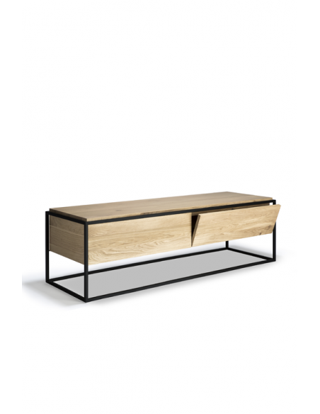 Chêne Monolit meuble TV - 1 tiroir - 1 porte abattante - Noir 140 x 45 x 42