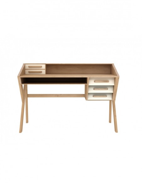 Origami oak bureau desk- Crème - 5 drawers 135 x 55 x 94cm