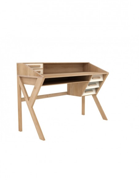 Origami oak bureau desk- Crème - 5 drawers 135 x 55 x 94cm