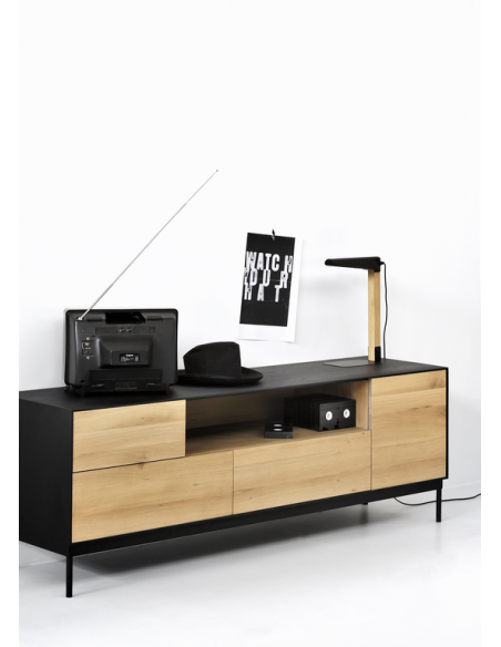 Chêne Blackbird meuble TV - 1 porte - 1 porte abattante - 2 tiroirs 180 x 45 x 61